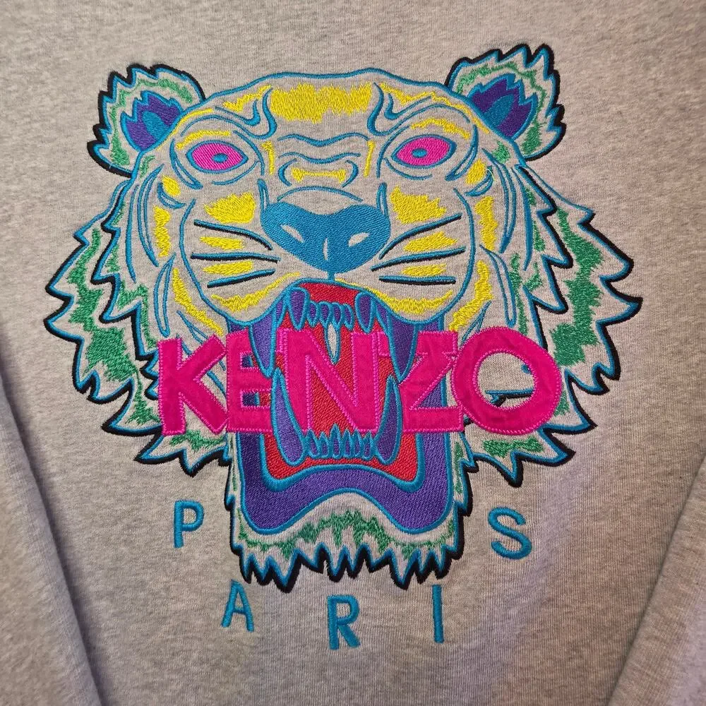 Kenzo Paris Gray Tiger Face Sweatshirt Sweater Sz XL - Picture 2 of 6